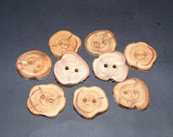 Large 9 Handmade juniper wood Tree Branch Buttons , accessories (1,38" diameter x 0,24" thick)