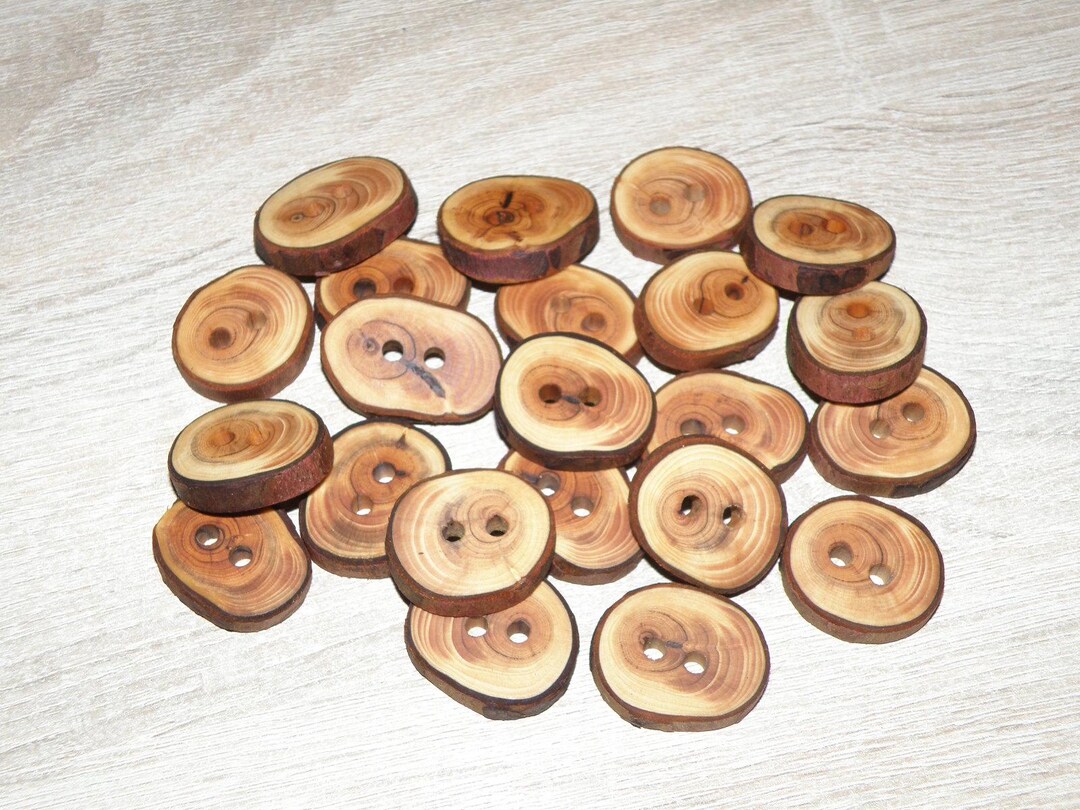 Large 22 Handmade Wood Tree Branch Buttons With Bark , Accessories (1 ...