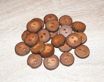 Small 22 Handmade apple wood Tree Branch Buttons with bark , accessories (0,71" diameter x 0,16" thick)