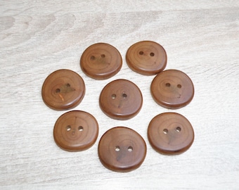 Large 8 Handmade plum wood buttons , accessories (1,5" diameter x 0,24" thick)