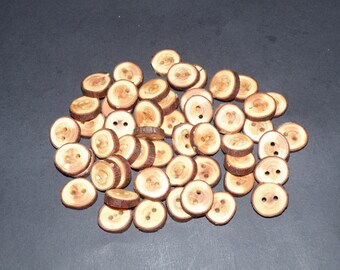 Small 50 Handmade juniper wood Tree Branch Buttons with bark  , accessories (0,71" diameter x 0,16" thick)