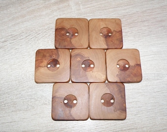 Large 7 Handmade apple wood buttons, accessories (1,57 x 1,57" diameter x 0,28" thick)