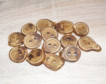 Large 14 Handmade acacia wood buttons  , accessories (1,18"-1,38" diameter x 0,24" thick)