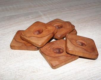 Large 6 Handmade apple wood buttons, accessories (1,57 x 1,57" diameter x 0,28" thick)