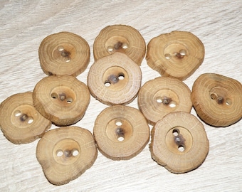 11 Handmade oak wood Tree Branch Buttons , accessories (1,26" diameter x 0,28" thick)