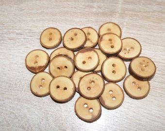 20 Handmade apple wood Tree Branch Buttons with bark , accessories (0,98"  diameter x 0,20" thick)