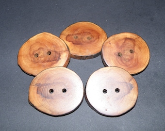 Large 5 Handmade apple wood buttons , accessories (1,89" diameter x 0,24" thick)