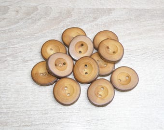 Large 12 Handmade  wood buttons , accessories (1,3" diameter x 0,24" thick)