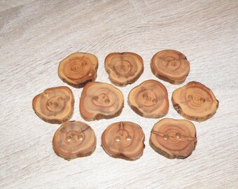 10 Handmade juniper wood Tree Branch Buttons  , accessories (1,34" diameter x 0,24" thick)