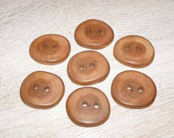 Large 7 Handmade apple wood Tree Branch Buttons , accessories (1,38" diameter x 0,24" thick)