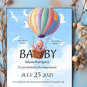 Invitación para baby shower / Invitación elegante y linda para baby shower de niño con diseño de acuarela / Tarjeta imprimible y personalizable