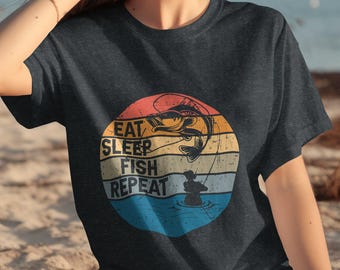 Eat Sleep Fish Repeat Shirt: Funny Fishing Graphic Tee