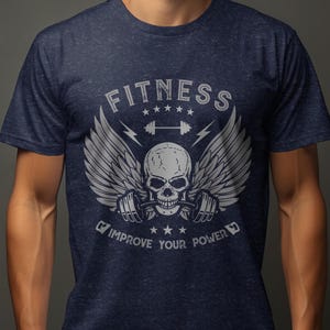 Skull Gym Shirt, Fitness Shirt with Skull, Fitness Improve Your Power Shirt, Punk Rock Gym Tshirt, Wings Weightlifting Shirt, Weight Lifter