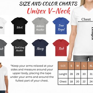 a women's v - neck t - shirt with the size and color chart