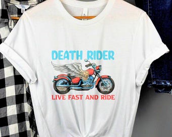 Death Rider Shirt, Motorcycle Tee, Live Fast and Ride Tshirt, Motorcycle Gift for Riders, Vintage Motorbike Style, Motorcycle Gift, Chopper
