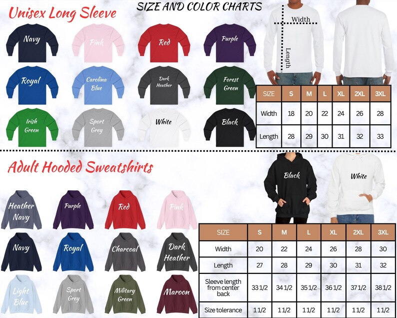 men's and women's long sleeve shirts sizes chart