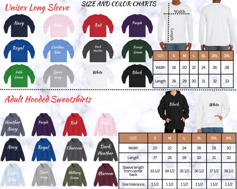men's and women's long sleeve shirts sizes chart