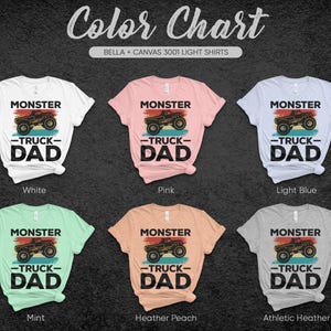 a set of four shirts with monster trucks on them