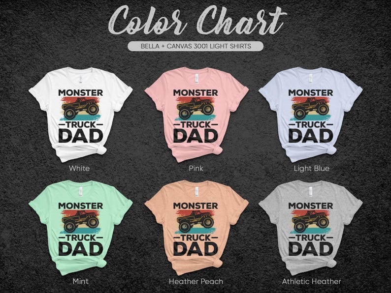 a set of four shirts with monster trucks on them