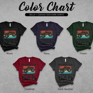 the color chart for a monster truck shirt