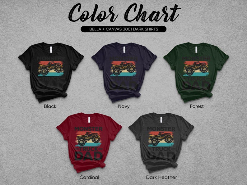 the color chart for a monster truck shirt