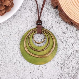Green Pendant Necklace – Boho Statement Necklace – Long Cord Necklace – Gift for Her