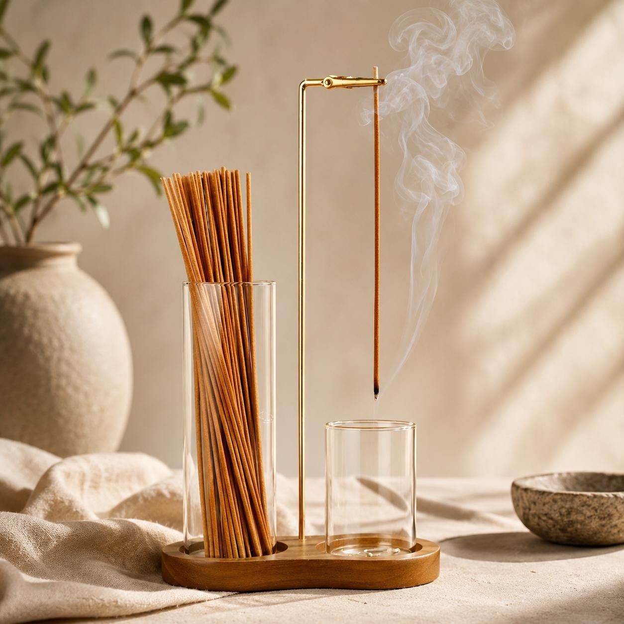 その他 GLASS INCENSE HOLDER Glass Incense Holder Set | Wooden Ash Catcher Stand | Mess Free