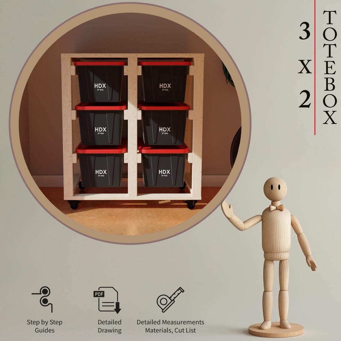 3x2 DIY Rolling Tote Storage and Garage Shelving Plans - Etsy