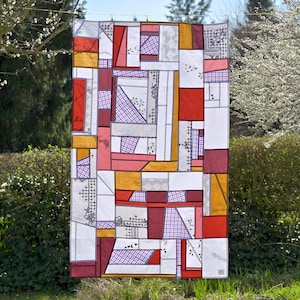 Gardin, rumsavdelare, Pojagi-stil, blom- och rutmönster, återvunnet