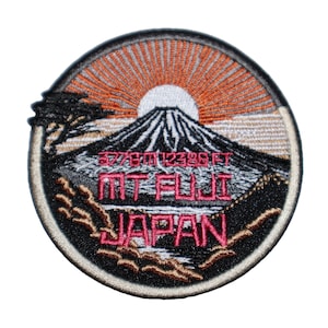 Parche termoadhesivo de viaje con temática de montaña, naturaleza, bosque y monte Fuji, Japón