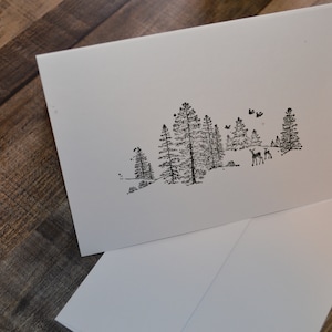Cartes vierges de qualité estampées à la main avec enveloppes Scène de forêt 5 x 7 pouces (5 au total)