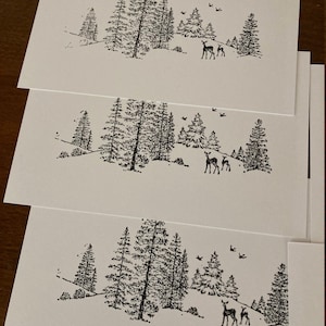 Hand-Stamped Postcards Forest Scene (5 Total)