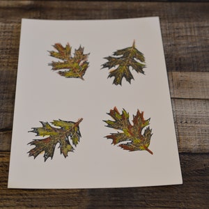 Hand-Stamped Blank Notecards Fall Leaves With Watercolor Highlights (5 Total)