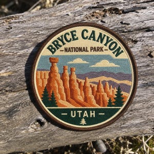 Bryce Canyon National Park Patch Retro Utah Iron-On Embroidered Travel Badge Hoodoo Hiking Souvenir Gift