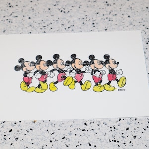 Handgestempelte Postkarten Disney Micky Maus mit Aquarell-Highlights (5 Gesamt)