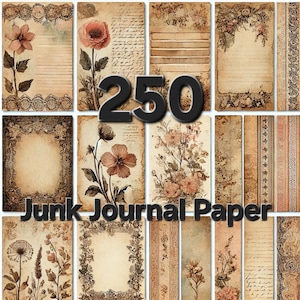 250 leere linierte Seiten, Junk Journal Kit, druckbare Shabby Seiten, Rosenpapier Vintage, Collagebogen, Ephemera