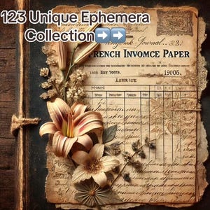 123 Vintage Botanical Junk Journal Ephemera - Scarica il foglio di collage digitale