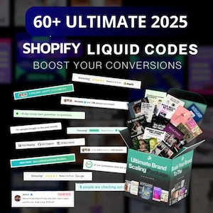2025 Snippets Ultimate Liquid Codes Shopify : aumenta le conversioni del tuo Store con oltre 60 codici personalizzati.