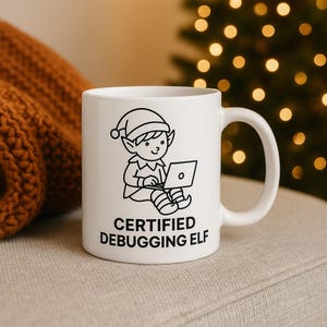 Certified Debugging Elf Mug, Funny Programmer Gift, Christmas Coding Mug