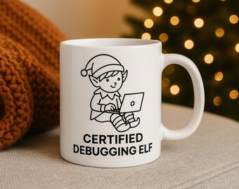 Certified Debugging Elf Mug, Funny Programmer Gift, Christmas Coding Mug