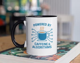 Powered by Caffeine & Algorithms Mug, Geek Coffee Cup, Funny Developer Gift