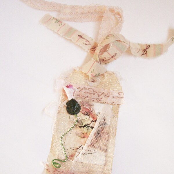 French Tag. Bonne Fete. Antique French Tulle. Victorian Lady. Lush French Tag