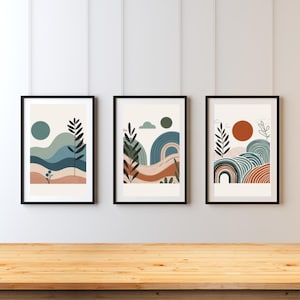 3 つの印象、抽象的なボエームの壁画、ベージュのイラスト、中立的な方向、数値的な表現、ペイサージュ ボエームの芸術