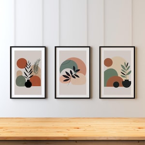 3 印象 抽象的なボエーム壁画、ベージュの壁画、中性的な壁画、数値的な壁画、ペイサージュ ボエームの芸術