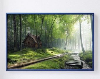 Forest Secret - Magical Hut in the Fairytale Forest | printable art | AI artwork in painting style realism