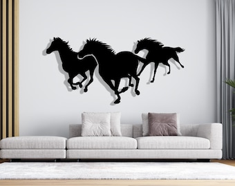 Horse Family Metal Large Wall Art | Farmhouse Decor Sign | Animal Wall Art | Minimalist Living Room Decor | Metal Horse Wall Hanging