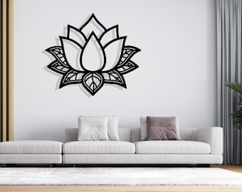 Metal Lotus Flower Wall Art Black, Large Outdoor Wall Decor, Metal Wall Art Decor, Lotus Decor, Lotus Flower Wall Decor, Housewarming Gift