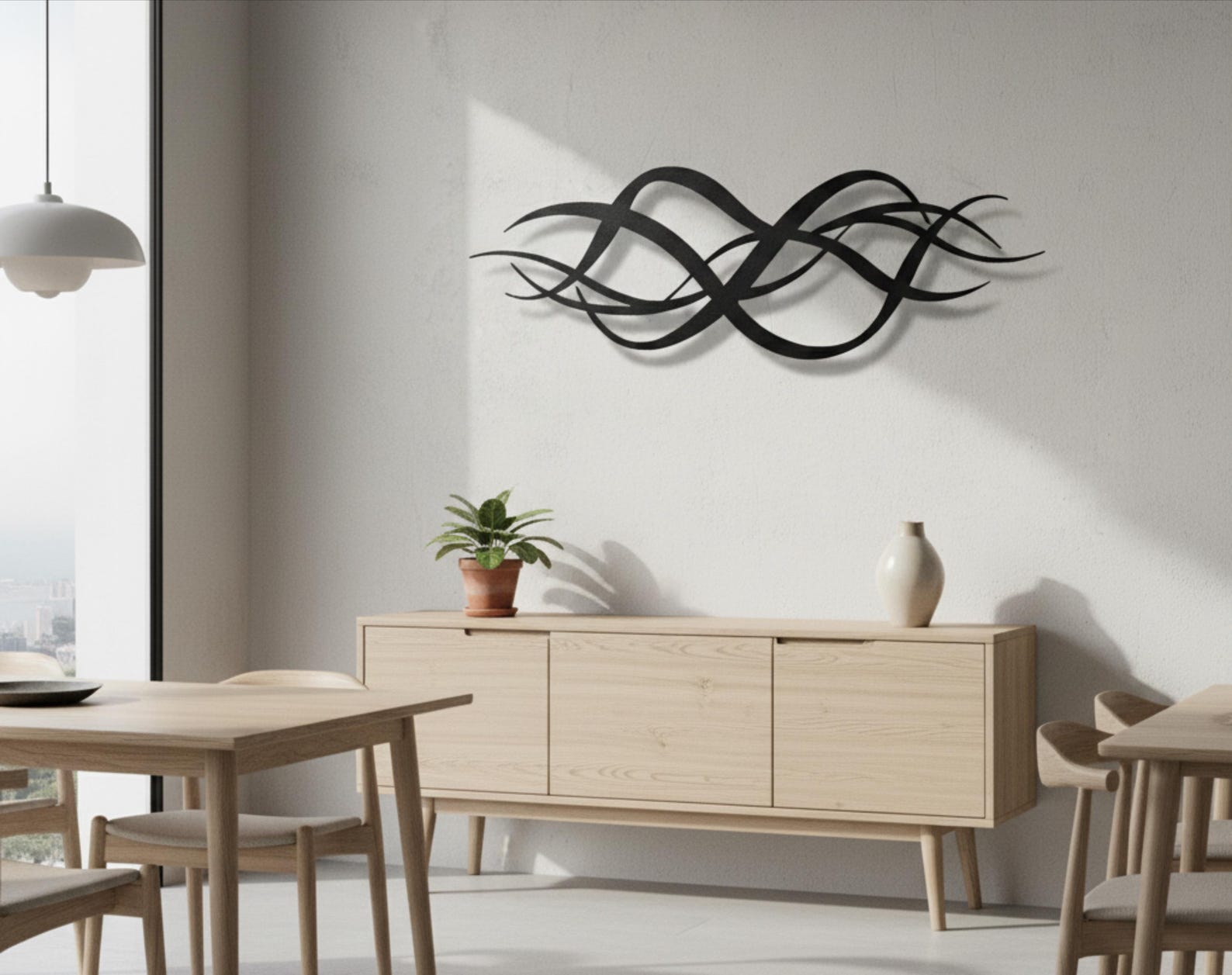 Abstract Wave Metal Wall Art – Modern Minimalist Black Metal Sculpture ...