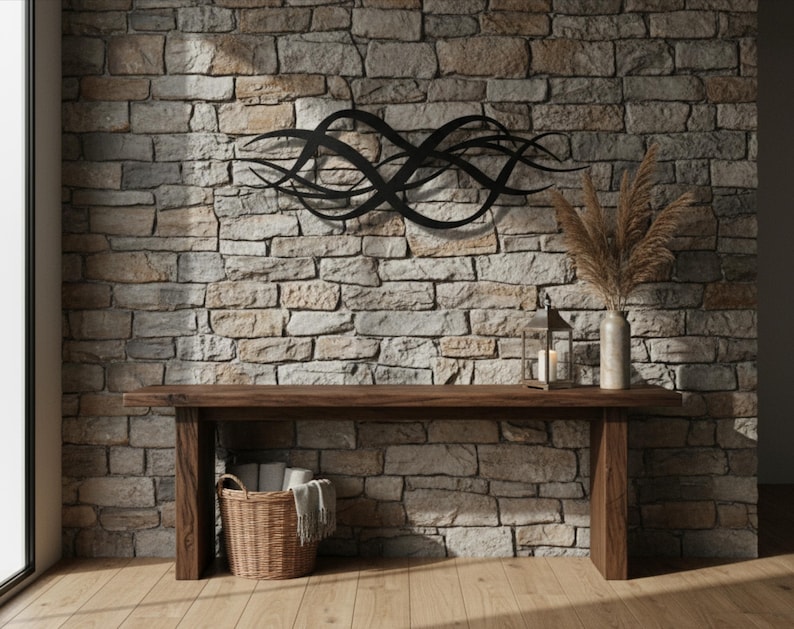 Abstract Wave Metal Wall Art – Modern Minimalist Black Metal Sculpture ...