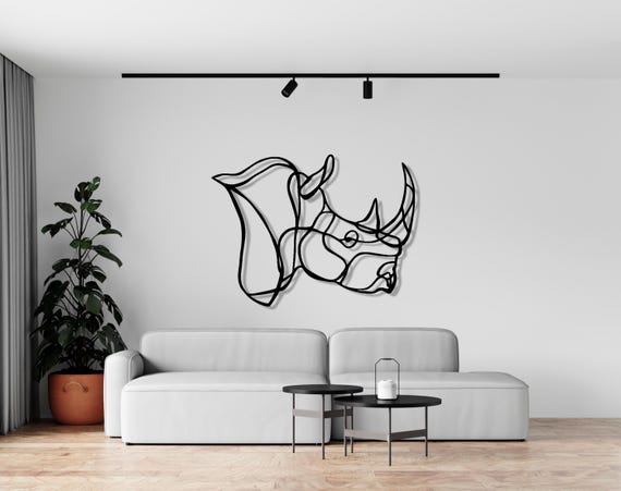 Rhino Head Metal Wall Decor, Rhino Wall Art, Rhinoceros Gift, African Home Decor, Safari Wall Art, Animal Head Decor, One Line Wall Art,